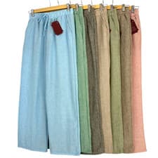 Image of Womens Cotton Linen Look Wide Leg Bottoms Trousers Casual Elastic Waist Pants