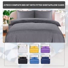 Image of 4-Piece Satin Stripe Complete Bedding Set with Fitted Sheet&Pillowcases All Size