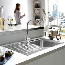 Image of Inset Kitchen Sink Single Bowl Reversible Drainer Brushed Stainless Steel Modern