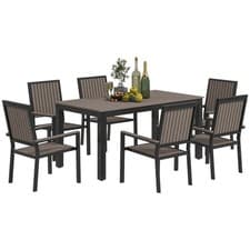 Image of Outsunny 6 Seater Aluminium Garden Dining Set with Stackable Chairs, Brown