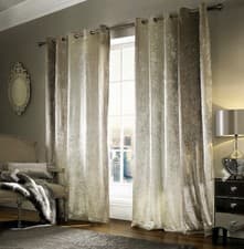 Image of Kylie Minogue Natala Champagne Velvet Eyelet Ring top Lined Curtains 66 X 72