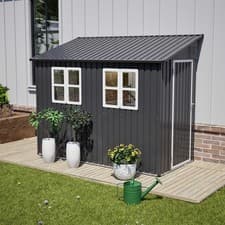 Image of BIRCHTREE 4x8ft Lean To Garden Shed Metal Storage House Pent Roof Anthracite