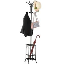 Image of Metal Coat Stand Hat Rack with Umbrella Holder Black Coat Tree Hanger with Hooks