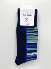 Image of Paul Smith Dark Blue 'Signature Stripe' Panel Mens Cotton Socks *New Season*
