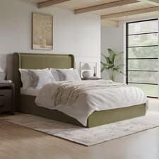 Image of Green Velvet Double Ottoman Bed with Cushioned Headboard - Frida FDA002D