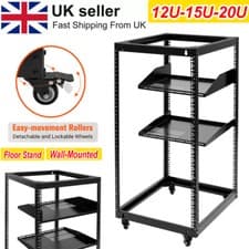 Image of 12U/15U/20U 4 Post Open Frame Server Rack Network Enclosure with Metal Wheels