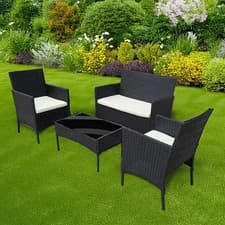 Image of 4PCS Rattan Garden Furniture Set Sofa Chairs Table Cushioned Outdoor Patio Set