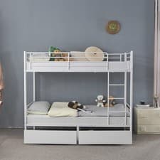 Image of 3FT Metal Single Bunk Beds Siblings Twins Bedroom Furniture White w/Two Drawers