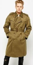 Image of Mens VTG Military Green Knee Long Trench Lapel Belted Lined Coat Vintage Jacket