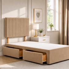 Image of Single Divan Bed with Plush Memory Foam Mattress & Headboard 3ft Single & 2ft