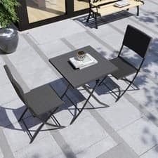 Image of 3-Piece Rattan Bistro Set Folding Outdoor Garden Balcony Table & Chairs Grey