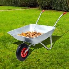 Image of Heavy Duty 65L Galvanised Metal Wheelbarrow Home Garden Cart with Pneumatic Tyre