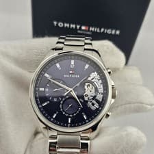 Image of TOMMY HILFIGER 1710448 MEN'S WATCH SILVER STRAP BLUE DIAL SILVER CASE