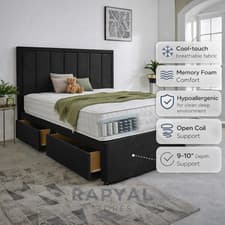 Image of LUXURY DIVAN BED SET WITH MATTRESS & HEADBOARD 4FT6 DOUBLE & 5FT KING SIZE