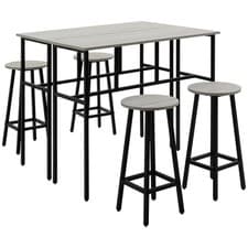 Image of HOMCOM 6-Piece Bar Table Set Industrial Breakfast Tables Stools