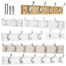 Image of Coat Rack Wall Mounted Wooden, Pine White Clothes Hanger, Coat Hooks Wall/Door