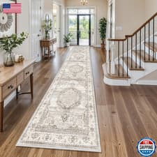 Image of Washable Hallway Runner Rug 3x14 - Soft Thin Low Pile Carpet Machine Washable