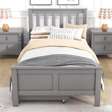 Image of 3ft Wooden Solid Single Bed Frame Grey Pine Wood Storage Drawers Bed Furniture