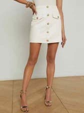 Image of Womens genuine leather skirt solid Mid length Stylish white Leather Skirt W08