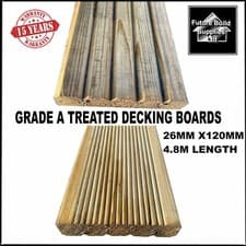 Image of A Grade Treated Dual Sided Timber Garden Decking Boards 144mm or 120mm Wide 4.8m
