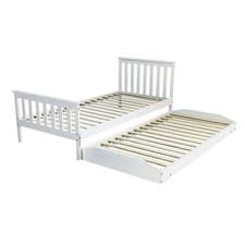 Image of Wooden Single Bed Frame with Trundle / Guest Bed, Kids, Adult, Teen, White