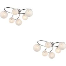 Image of 2 PACK Chrome Semi Flush Low Ceiling Light White Confetti Multi Arm Glass 6x G9