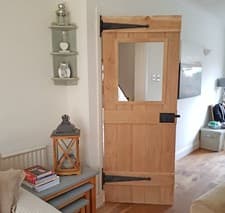 Image of V Grooved Solid Oak Internal Ledged Door - Cottage Door - Glass Opening