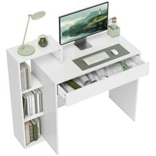 Image of HOMCOM Computer Desk with 3 Open Shelves and Drawer, White
