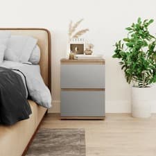 Image of Skagen 2 Drawer Wooden Bedroom Bedside Cabinet No Handle Nightstand Side Table