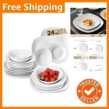 Image of Elegant 24-Piece Elisa Dinnerware Set in Glossy White - Perfect for Entertaining