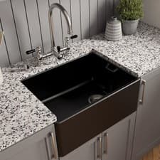 Image of LSC Belfast 595 1.0 Bowl Matt Black Ceramic Kitchen Sink & Waste