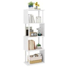 Image of IBUYKE 5/6-Tier Tall Bookshelf,S-Shaped Geometric Bookcase, 5 Tier, White