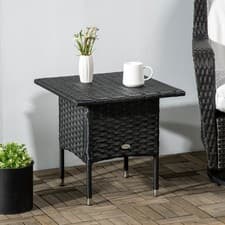 Image of PE Rattan Outdoor Coffee Table, Rattan Side Table for Patio, Garden, Mixed Grey