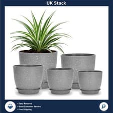 Image of Stylish Matte Plastic Indoor Flower Pots Set with Saucers 5 Pack Multi Size