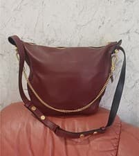Image of All Saints Medium Crossbody Leather Bag Burgundy/Oxblood