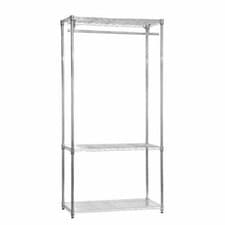 Image of Chrome Wire Clothes Rack - 1 x Rail & 3 x Shelves - H1800 x W900 x D450mm