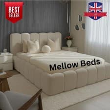 Image of Luxury Upholstered Boucle Bed Frame Ottoman Storage Modern Bedroom Furniture UK