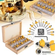 Image of 16Pcs 1/4" Tungsten Carbide Tipped TCT Router Bits Shank Wood Sealed Bearing Set