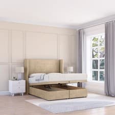 Image of Luxury End Opening Ottoman Bed, 54" Headboard|Storage|Coinston Fabric Devonshire