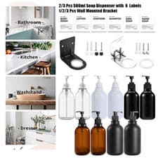 Image of 500ml Soap Dispenser With Labels Liquid Lotion Bottle Holder Wall Mount Bracket