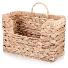 Image of Woven Hanging Magazine Holder Water Hyacinth Storage Basket Wall Mounted Wick...