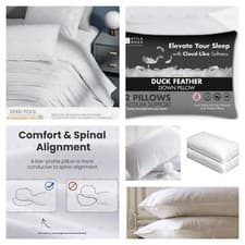 Image of 100% Duck Feather Filled Pillows,100% Cotton Cover,Soft & Comfy Pack of 2,4,8,10