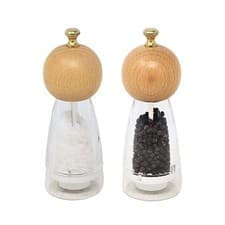 Image of Salt & Pepper Mill 17cm Plastic Manual Grinder Beech Top Golden Knob Shakers Set