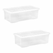 Image of (Set of 2) 62L Clear Plastic Storage Box With Lid Underbed Stackable Containers