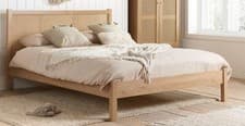 Image of Oak Colour Rattan Wood Wooden Bed Frame,Bedstead. 4ft6 double, 5ft King
