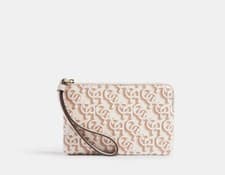 Image of Corner Zip Wristlet With Coach Monogram Print White
