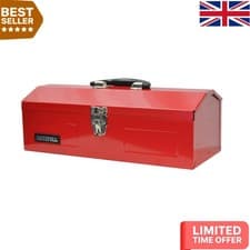 Image of Heavy-Duty Lockable Metal Tool Box - 16in Red Toolbox for Professionals