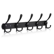 Image of Wall Mounted Coat Rack 5 Tri Hooks Heavy Duty Stainless Steel Coat Hook Black