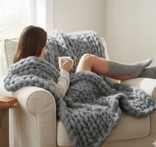 Image of Grey Chunky Knit Throw 150x120cm