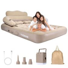 Image of Inflatable High Raised Double King Size Air Bed Mattress with Pump & Pillow Set